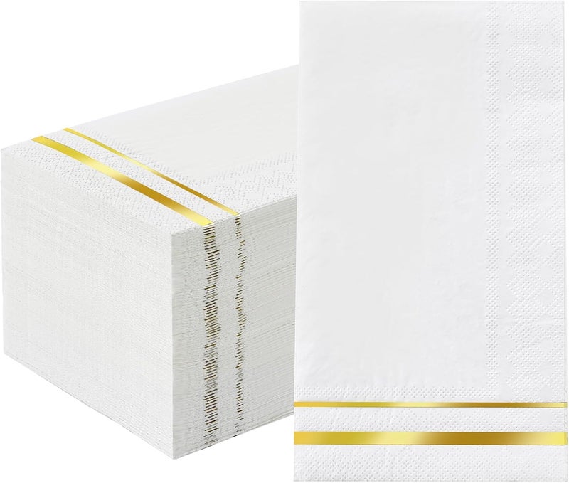 Tamone 100PCS 3-Ply Gold Napkins - White and Gold Paper Napkins Disposable - Premium Quality Dinner Napkins Soft and Absorbent for Wedding Party Birthday - Image 1